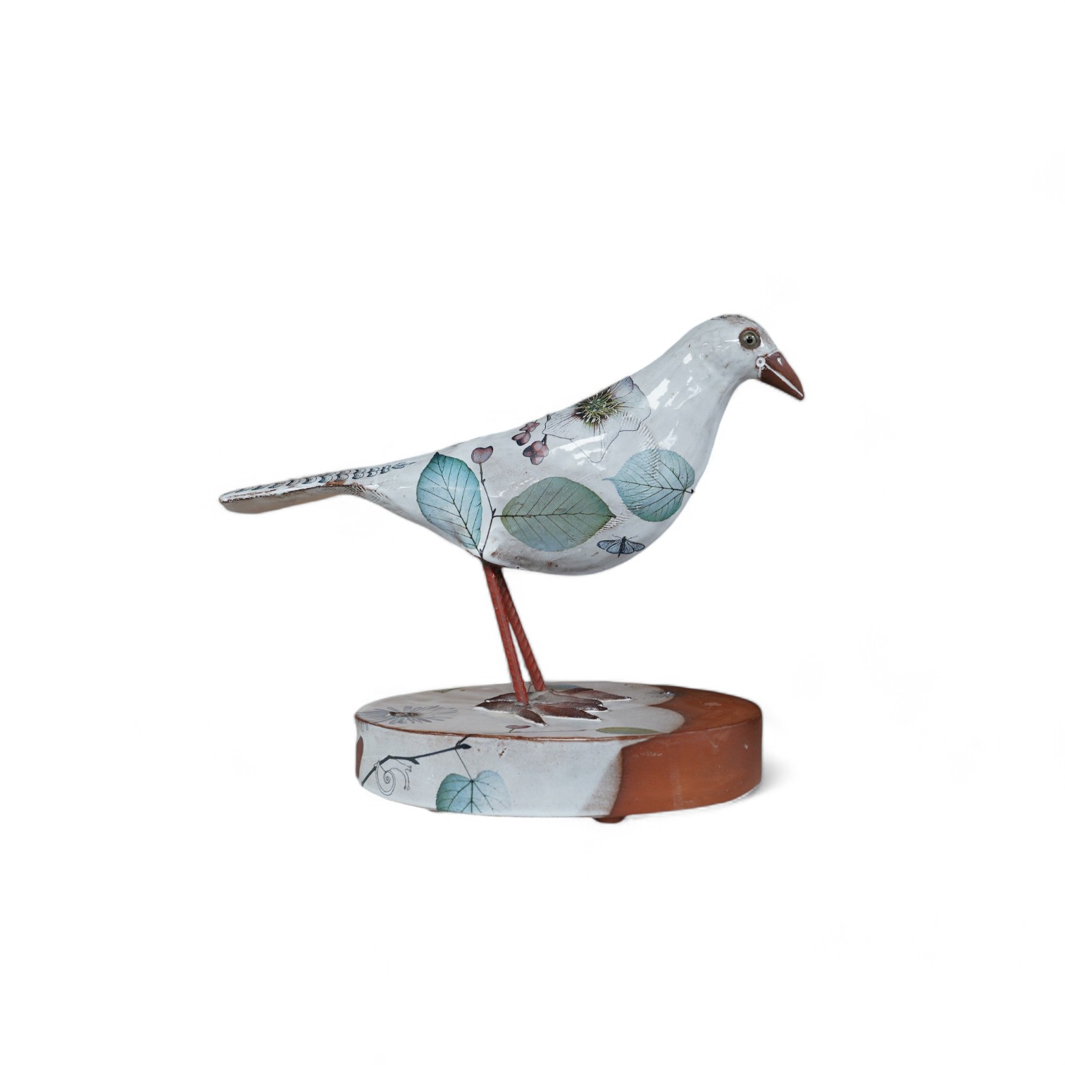 Marion Brandis (Modern British), a partially tin glazed art pottery model of a bird, 28cm tall. Condition - good